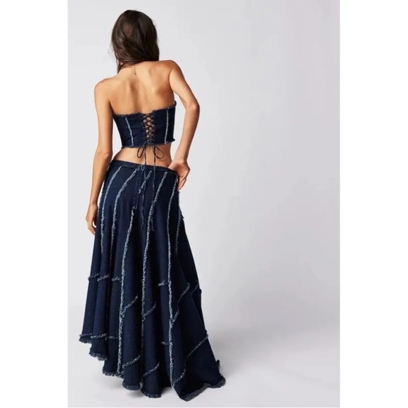 FREE PEOPLE FP One Safia Denim Maxi Skirt Crop Top Set Size 10 NWT $350 - Picture 1 of 3